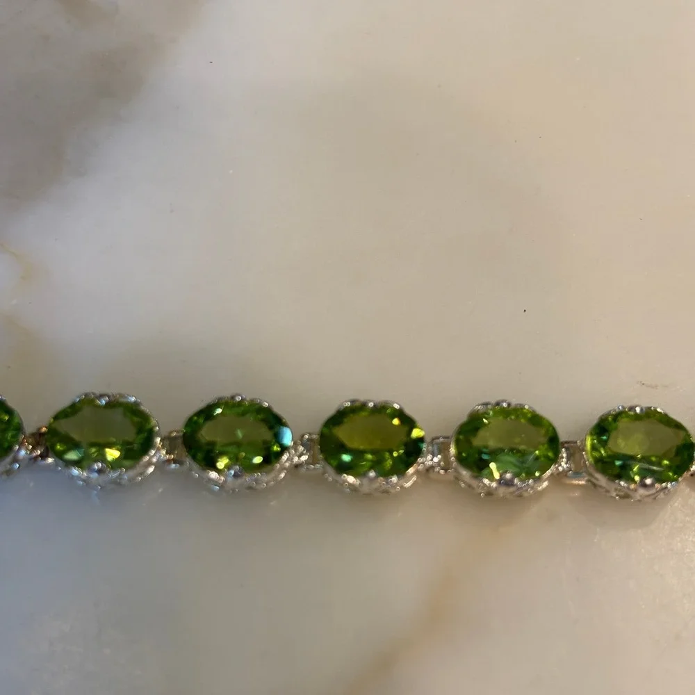 925 Sterling Silver Oval Peridot Tennis Bracelet 24.60ctw Green Gemstones 7.5